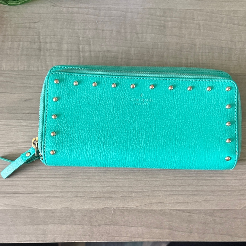 Kate Spade Turquoise Wallet with Gold Studs